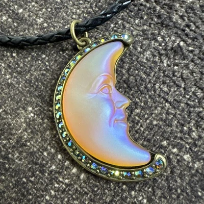 Collar Kirks Folly Vista Mar Media Luna Sobre Cuero Negro Cordón Ajustable! ¡Nuevo!  Foto 1 de 4