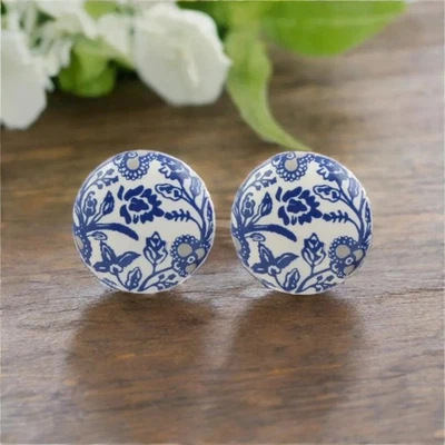 Blue and white knobs Floral ceramic cabinet knobs cabinet knobs - Image 1 of 4