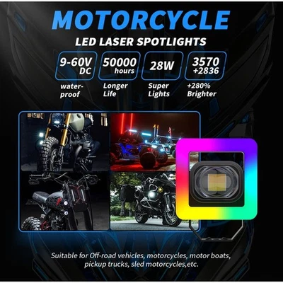 Square Motorcycle LED RGB Ambient Light Dual Color Headlight White Yellow - Image 1 of 4