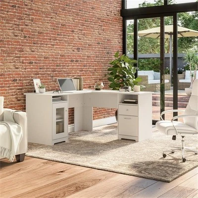 Cabot 60W L Desk with Storage in White - Engineered Wood - Image 1 of 4