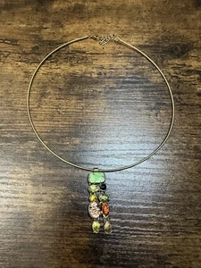 Colorful Mosaic Pendant collar Necklace Gold Tone Fast Free Shipping - Picture 1 of 4