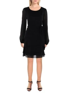 MSK Womens Black Lined Back Belt Long Sleeve Short Party Fit + Flare Dress M - Picture 1 of 6