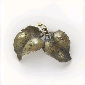Antique European Art Nouveau Brooch / Pin Leaves Solid 14k gold & Sterling 925 - Picture 1 of 19