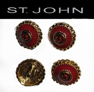 St John Knits Red Enamel Gold Tone Logo Round Replacement Buttons  - Picture 1 of 1