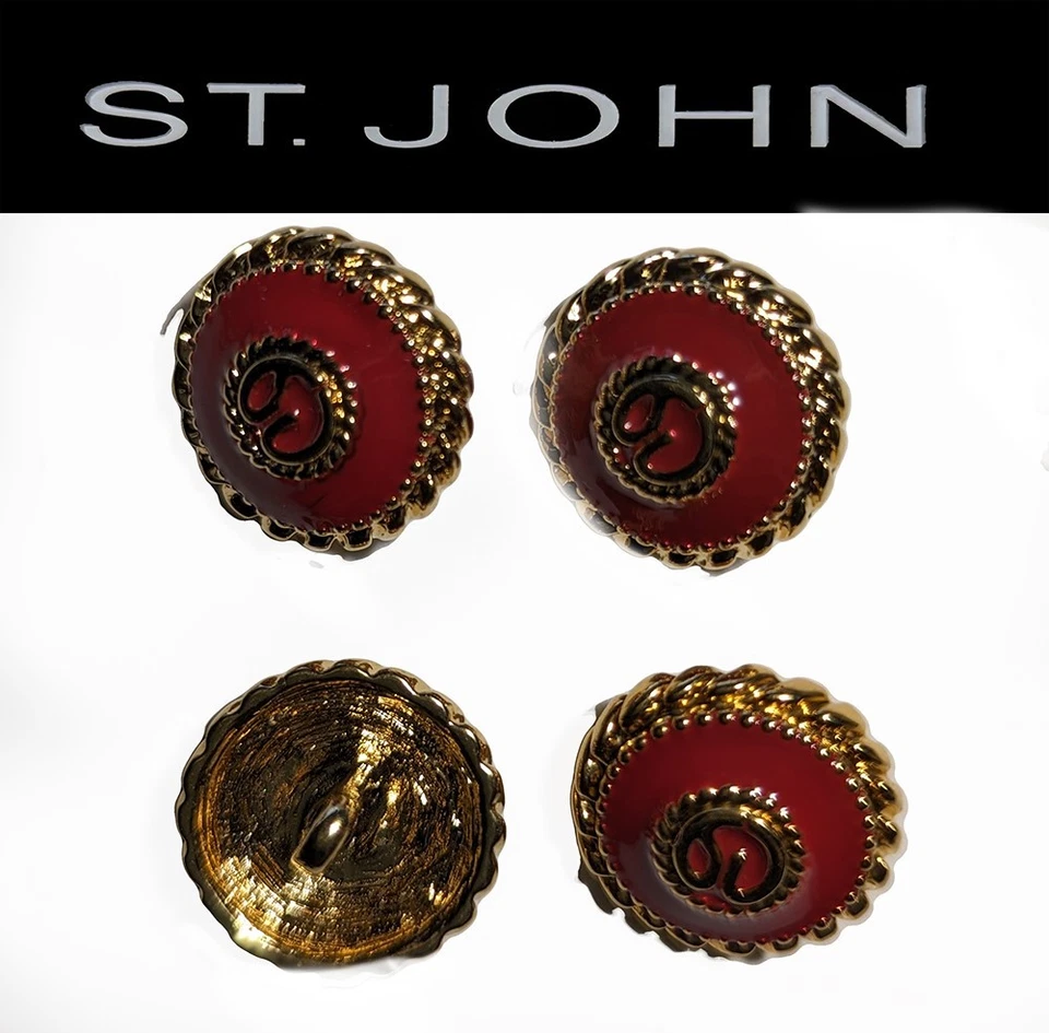 St John Knits Red Enamel Gold Tone Logo Round Replacement Buttons  - Image 1 of 1