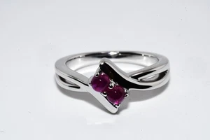 $395 .925 Sterling Silver .42CT Natural Cabochon Cut African Ruby 2 Stone Ring - Picture 1 of 7