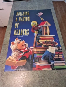 RARE Vintage 1997 Building A Nation of Readers Muppets Kermit Miss Piggy Poster - Picture 1 of 9