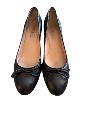 Tacones de cuña de ballet italianos de cuero negro Anyi Lu talla UE 38,5 EE. UU. talla 7 raros usados en excelente estado Foto 1 de 4