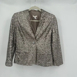 Chicos Women Sequin Blazer Size 0 US S Holiday Glam Evening Metallic Sparkle NYE - Picture 1 of 7