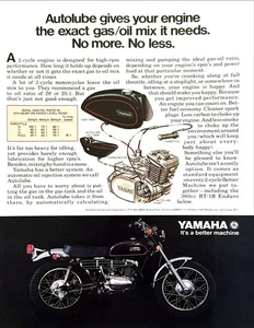 1971 Yamaha RT-1B Motorcycle photo "Autolube Gas/Oil Mix" vintage print ad - Picture 1 of 1