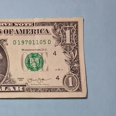 November 5, 1970  Birthday Note Fancy Serial Number One Dollar Bill D19701105D - Image 1 of 3