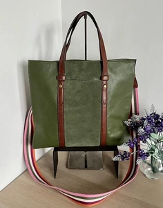 Fossil Kingston grün & hellbraun genarbtes Leder & Wildleder Schultertasche Beuteltasche Tasche - Bild 1 von 23