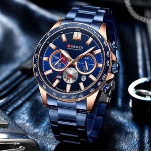 Curren Men Watches Chronograph Date Watch Male Sports Stainless Steel Wristwatch - Picture 1 of 21