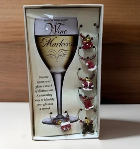Boston Warehouse Set Of 6 Christmas Themed Wine Glass Markers Charms - Picture 1 of 8