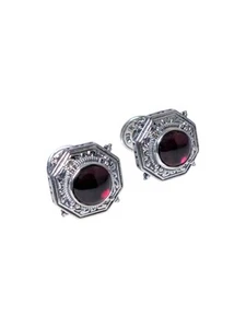 Konstantino Men's Silver and Garnet Octagonal Cufflinks MAMK89-112-CAB MSRP $510 - Picture 1 of 5
