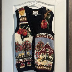 Vtg 1990s Heirloom Collectibles Apple Orchard School House Sweater Vest Sz M - Picture 1 of 11