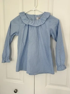 Nantucket Kids girls size 8 gingham blue and white check collared top frilly NWT - Picture 1 of 5