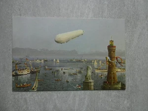 Postal Friedrichshafen Lago de Constanza ZEPPELIN DIRIGIBLE avión barco RUEDA VAPOR - Imagen 1 de 2