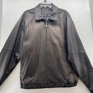 Perry Ellis Portfolio Leather Jacket Full Zip Bomber Coat Black L Classic - Picture 1 of 16