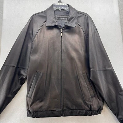 Perry Ellis Portfolio Leather Jacket Full Zip Bomber Coat Black L Classic - Image 1 of 4