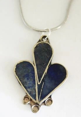 Collar colgante de lapislázulior Lajward flor plata níquel flor vintage azul Foto 1 de 3