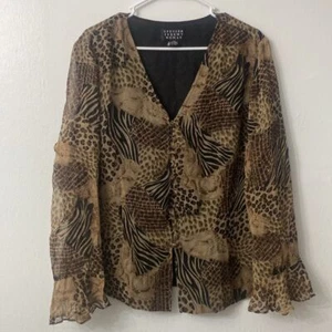 Top de hadas 100 % seda Y2K de colección 1X con botones estampado de leopardo pura esposa de mafia  - Imagen 1 de 6