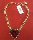 Betsey Johnson Gold Tone Red Crystal Spiked Heart Pendant Necklace Nwt