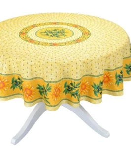 68" Round Sunflower Yellow Cotton Coated Provence Tablecloth by Le Cluny - Picture 1 of 1