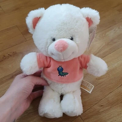 Card Factory White Teddy Bear Soft Toy Plush Comforter Pink Top Caterpillar 10" - Image 1 of 4
