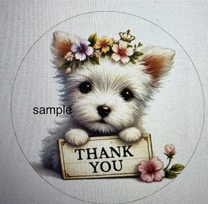THANK YOU WESTIE DOG FLORAL ROUND LABELS STICKERS SEALS FLOWERS PARTY FAVORS 30 - Picture 1 of 1