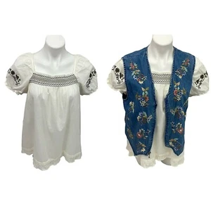 Chaleco Top de Maternidad Oh Mamma Mujer Grande Algodón Floral Smocking Azul Tostado - Imagen 1 de 11