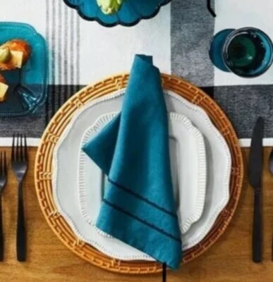 Hearth & Hand w/ Magnolia 6 NAPKINS Blue Green Teal w/ Black Stitching - Image 1 of 2