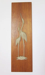 Kranich / Reiher Paar ** Reliefbild auf Holz **Vintage Wandbild 50er 60er Jahre - Bild 1 von 3