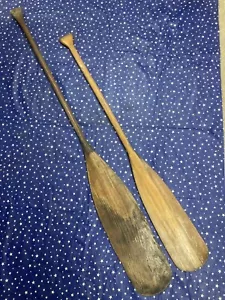 2 Vintage Wooden Boat Oars 65" & 53" Long Paddles ~ old patina ~ decor - Picture 1 of 14