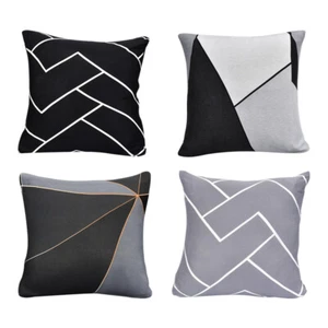 Grey Black Geometric Cushion Cover 18x18 In Square Pillow Cover for Sofa Bedroom - Picture 1 of 10