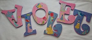 Glitter Disney's Princesses Letters Hanging Wood Sorority Nursery Monogram Kids - Picture 1 of 7