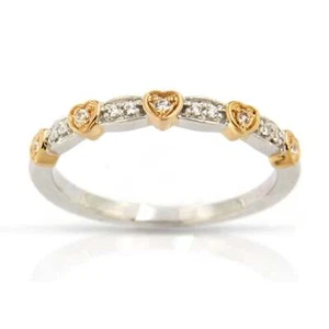 1/10 Cttw Diamond Two Tone Heart Shape Ring Rhodium Plated Silver - Picture 1 of 5
