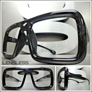 Oversized RETRO Style Large Thick Black Lensless Eye Glasses Frame Only NO Lens - Picture 1 of 7