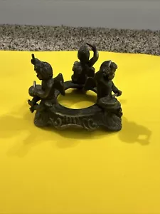 Vintage French Solid Bronze Angels with Drums Candle Holder/Paperweight 3" x 2” - Picture 1 of 12