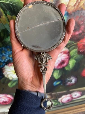 Face a Main Miroir Visage & Noeud Argent Massif Antique Silver Mirror XIX Eme - Photo 1/4