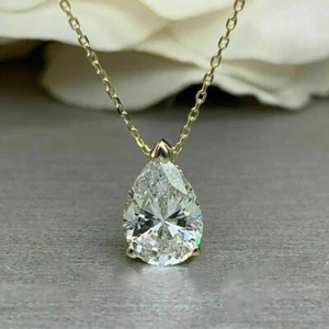 Womens Teardrop Pendant 2Ct Pear Cut Lab-Created Diamond 14K Yellow Gold Plated - Picture 1 of 5