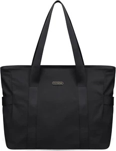 Women's Large Black Tote Bag – Zipper Shoulder Purse Handbag for Travel & Work - Picture 1 of 8