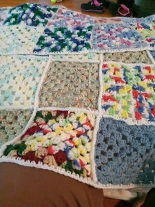Vintage 31 W 47 L Granny Square Crochet Afgan Colorful Multicolor Throw Blanket - Picture 1 of 3