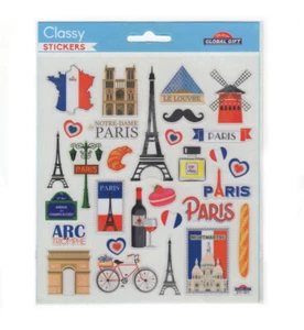 Pegatinas con clase PARÍS, FRANCIA hoja de boletos troquelados con brillo 7x5,5" pulgadas - Imagen 1 de 2