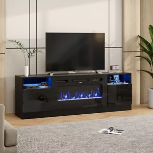 RTV 70in TV Stand Cabinet Unit with LED Lights Insert 32" Electric Fireplace UK - Picture 1 of 20