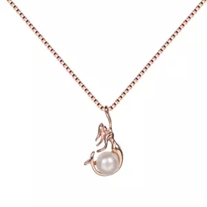 Rose Gold Freshwater Pearl Mermaid Pendant Necklace Sterling Silver Set Gift Box - Picture 1 of 6