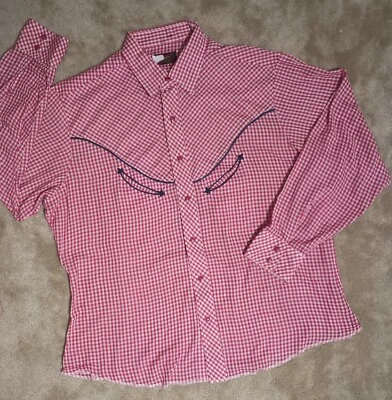 De colección Para hombres Años 70 Wrangler Rojo Guinga Western con Yugos Azules y Bolsillos para Sonrisa Foto 1 de 4