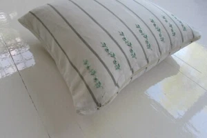 Antique Vintage Hand woven Linen Embroidered Pillow Cover Delicate Green & Cream - Picture 1 of 6
