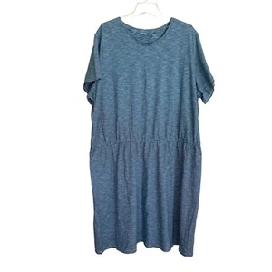 Old Navy Dress Women’s Sz.4X Shirt Waist Defined Slub Knit Blue Stripe NEW - Picture 1 of 7