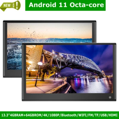 2X 13.3"Android 11 Car Headrest Monitor Screen WIFI BT USB HDMI TF 4G+64G 8-Core - Image 1 of 4